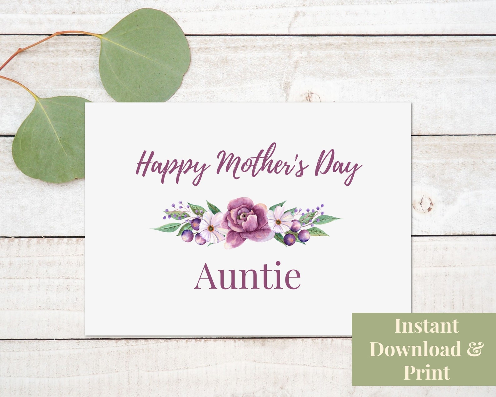 Printable Mother's Day Card for Auntie Aunt Greeting Card Etsy