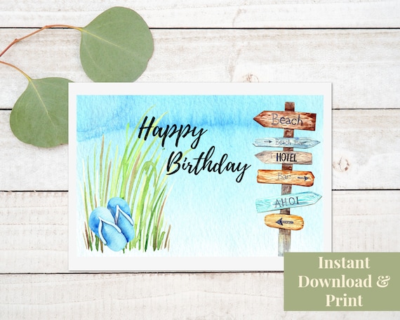 Beach Birthday Card Printable With Flip Flops Happy Birthday Etsy Ireland Beach Birthday Card Printable With Flip Flops Happy Birthday Etsy Ireland