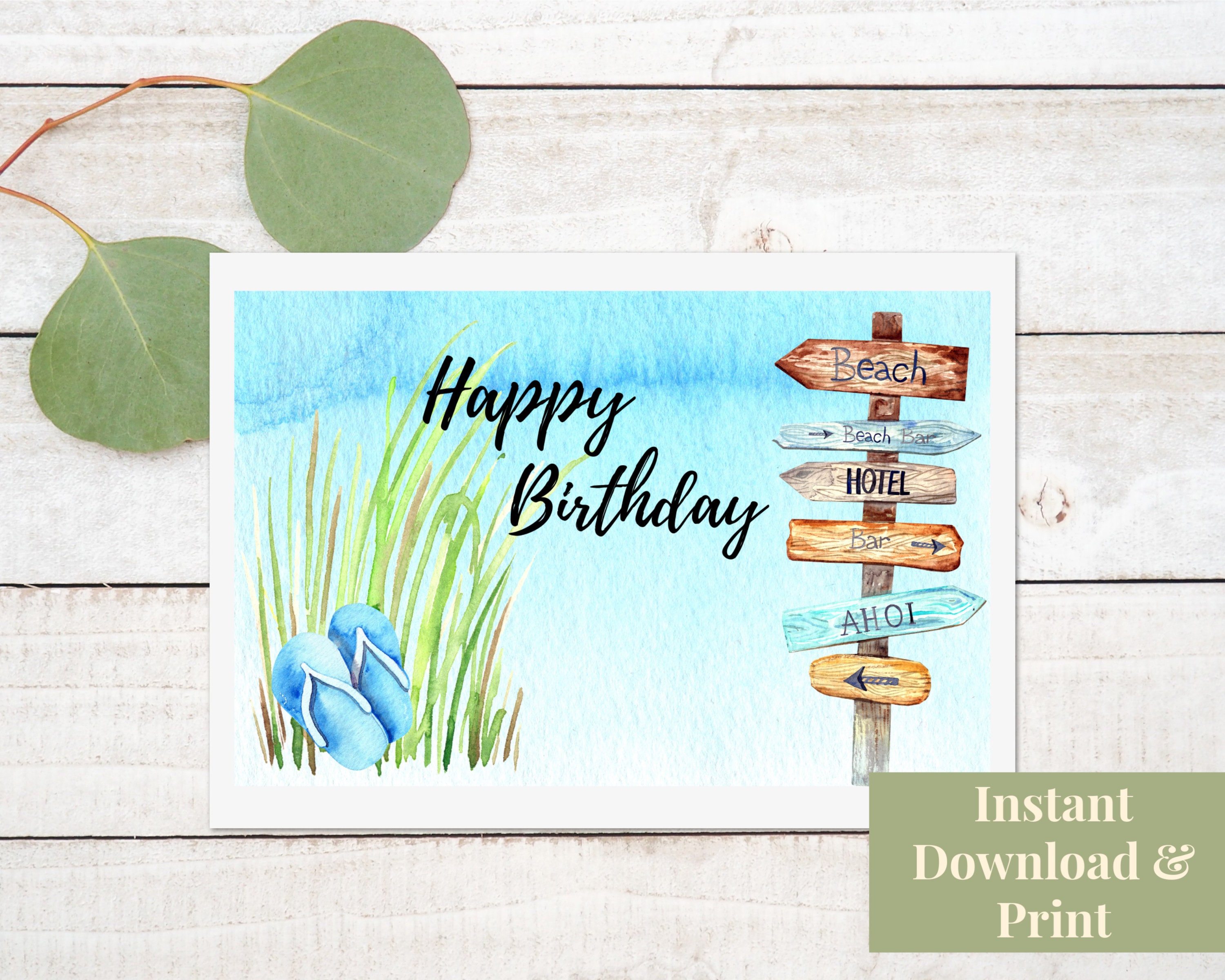 Beach Birthday Card Printable With Flip Flops Happy Birthday Etsy Beach Birthday Card Printable With Flip Flops Happy Birthday Etsy