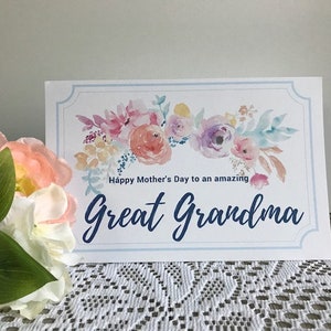 Tarjeta Imprimible del Día de la Madre para la Bisabuela - Tarjeta de Felicitación del Día de la Madre Bisabuela