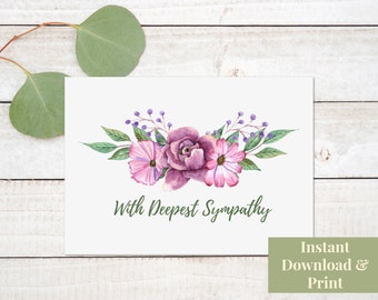 Condolences Card Printable, Sympathy Card Printable, With Deepest Sympathy, Bereavement Card, Instant Download