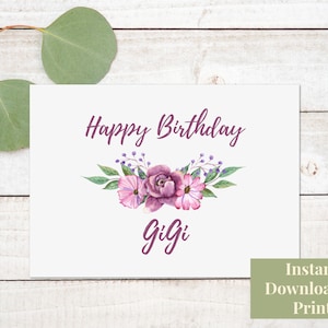 Carte d'anniversaire GiGi, carte d'anniversaire GiGi imprimable, téléchargement instantané numérique imprimable