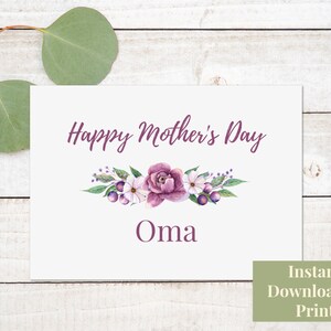 Tarjeta imprimible del Día de la Madre para Oma - Tarjeta de felicitación del Día de la Madre, Abuela Alemana, Descarga Digital
