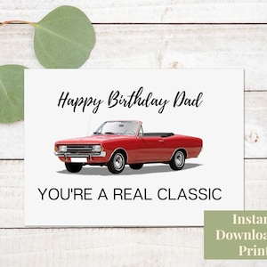 Carte d'anniversaire imprimable pour papa, téléchargement de carte de joyeux anniversaire père, voiture classique Hot Rod