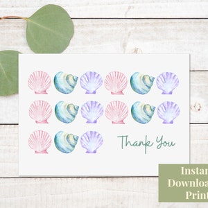 Tarjetas imprimibles, tarjetas de agradecimiento imprimibles, tarjeta de playa, tarjeta Shell, tarjetas de agradecimiento descargables