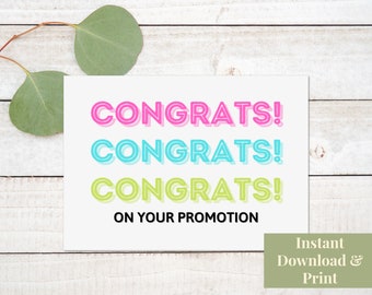 Printable Congratulations Promotion Card, Job Promotion Card, Congratulations On Promotion Card