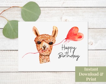 Alpaca Birthday Card, Happy Birthday Card Digital Download