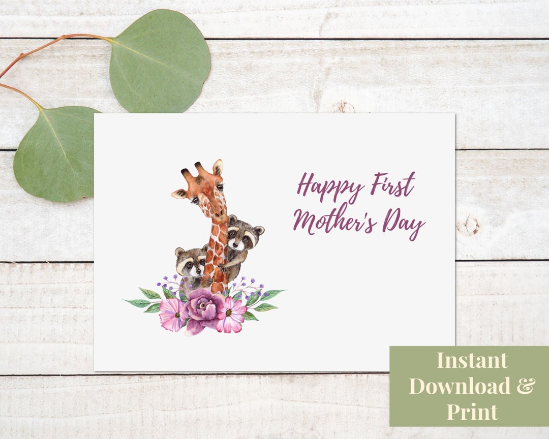 First Mother's Day Card, Printable 1st Mothers Day Card With Giraffe ...