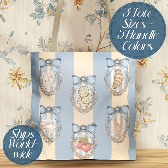 French Tote Bag Design Paris Food Illustration Market Bag Shopping Essential Beach Accessory Summer Style Cotton Handle Grocery Bag Tote