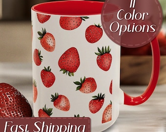 Ceramic Strawberry Mug Hand Drawn Fruit Pattern Kitchen Decor Coffee Cup Morning Drink Tea Container Office Desk Gift Idea Birthday Present