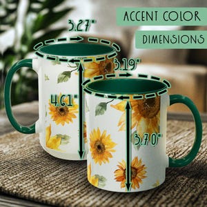 Watercolor Art Coffee Mug Sunflower Design Garden Theme Collection White Ceramic Cup Green Handle Option Farmhouse Style Kitchen Essential Beautiful Floral Pattern Country Home Decor Premium Quality Construction Daily Use Gift