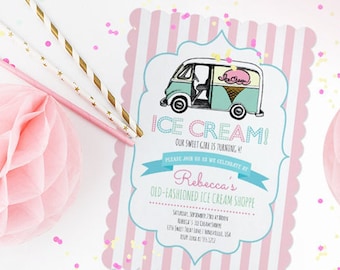 DIY Printable Ice Cream Party Birthday Invitation