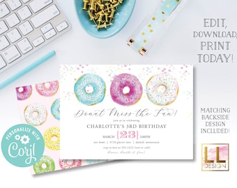 DIY Editable Donut Birthday Invitation