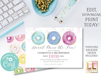 DIY Editable Donut Birthday Invitation