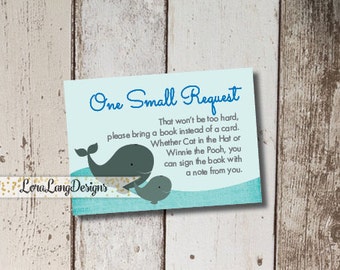 Digital Printable Whale Baby Shower Book Insert Cards INSTANT DOWNLOAD