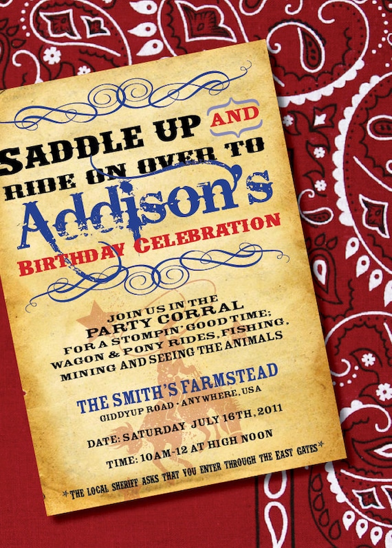 DIY Printable Cowgirl or Cowboy Wild West Inspired Birthday Invitation Il_570xn