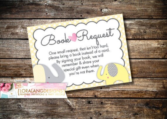Digital Printable Elephant Baby Shower Book Request Cards Il_570xn
