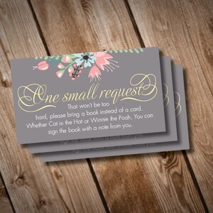 Digital Printable Elegant Baby Shower Book Insert Cards INSTANT DOWNLOAD