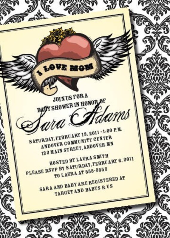 DIY Printable Tattoo Inspired Gender Neutral Baby Shower Invitation Il_570xn