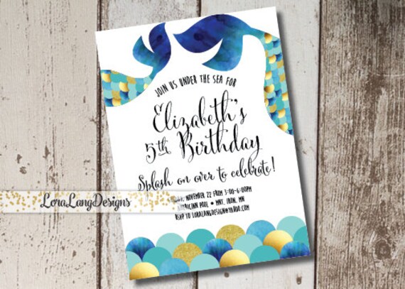 Watercolor Mermaid Invitation, Watercolor, Gold Glitter Invitation, Mermaid Birthday Invitation, Under the Sea Invite, Ocean Themed Invite Il_570xn