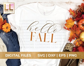 hello Fall SVG, eps, dxf, png, fall svg, fall farmhouse, simple fall shirt, pumpkins, sign design, Silhouette, Cricut, cut file, digital