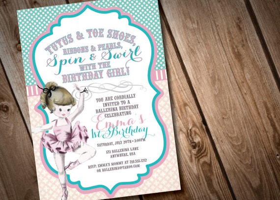 DIY Printable Vintage Ballerina Birthday Invitation Il_570xn