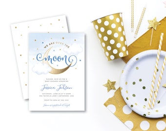DIY Editable Over the Moon Baby Shower Invitation