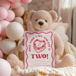 Faites votre gâteau et mangez-le deux 2ème invitation de fête d'anniversaire | Modèle Corjl modifiable | Téléchargement instantané