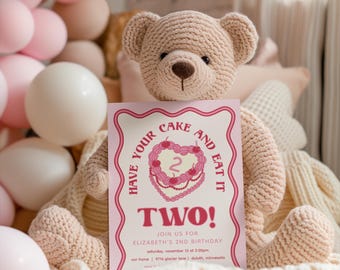 Have Your Cake and Eat It Two Birthday Invitation | 2nd Birthday Invitation | Cute Cake Birthday Invitation | Heart Cake Birthday Invite