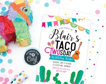 DIY Editable Taco Twosday Birthday Invitation