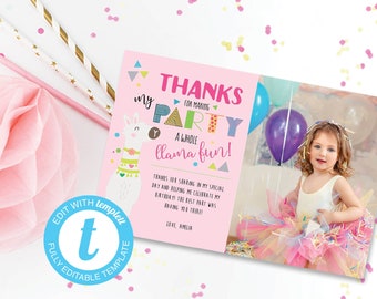 Llama Birthday Photo Thank You Card Instant Download Templett 2405112