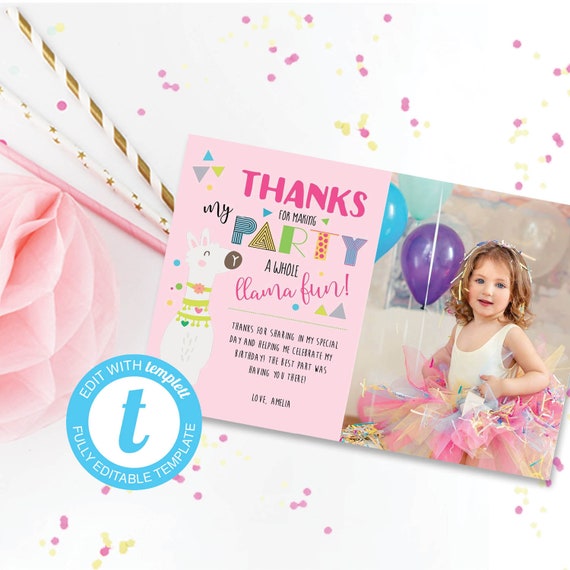 Llama Birthday Photo Thank You Card Instant Download Templett 2405112 Il_570xn