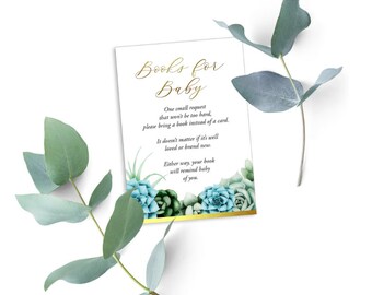 Digital Printable Succulents Baby Shower Books for Baby Cards