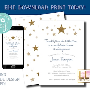 DIY Editable Twinkle, Twinkle Little Star Baby Shower Invitation - Etsy