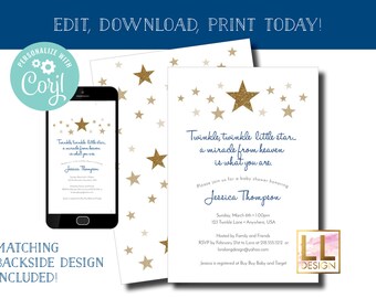 DIY Editable Twinkle, Twinkle Little Star Baby Shower Invitation