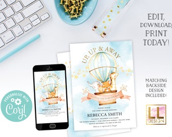 DIY Editable Hot Air Balloon Baby Showerl Invitation