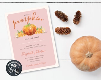 DIY Editable Little Pumpkin Baby Shower Invitation