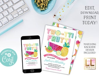 DIY Editable Two-tti Frutti Birthday Invitation