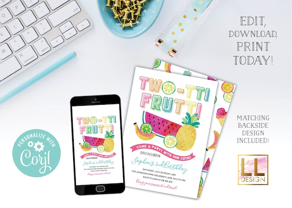 DIY Editable Two-tti Frutti Birthday Invitation Il_570xn
