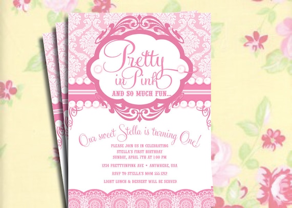 DIY Printable Vintage Pretty in Pink Birthday Party Invitation or Baby Shower Invitation Il_570xn