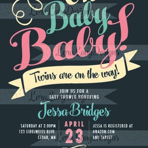 DIY Printable Oh Baby Baby Shower Invitation, Twins Baby Shower Invitation, Twins Invite, Oh Baby Invitation image 2