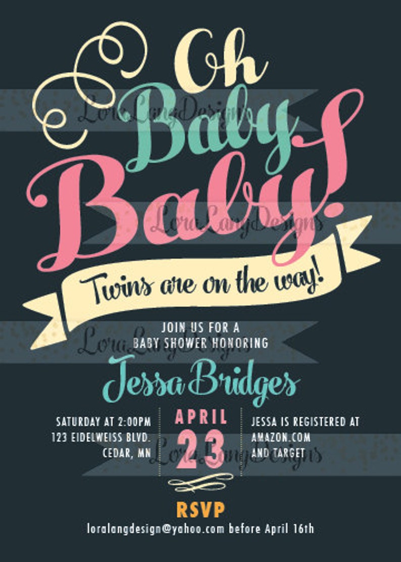 DIY Printable Oh Baby Baby Shower Invitation, Twins Baby Shower Invitation, Twins Invite, Oh Baby Invitation image 2