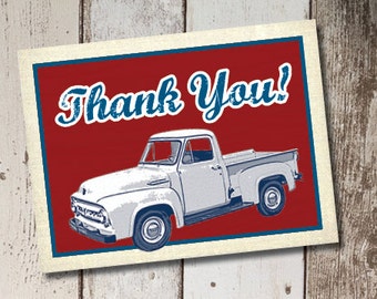 DIY Printable Vintage Truck Thank You Cards INSTANT DOWNLOAD