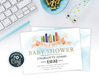 DIY Editable Books and Brunch Baby Shower Invitation