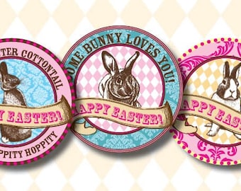 DIY Printable Easter Bunny Party Circles Cupcake Toppers Favor Tags INSTANT DOWNLOAD