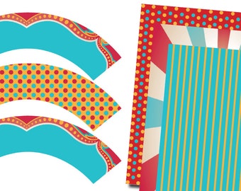 DIY Printable Vintage Carnival Circus Cupcake Wrappers and Coordinating Digital Paper