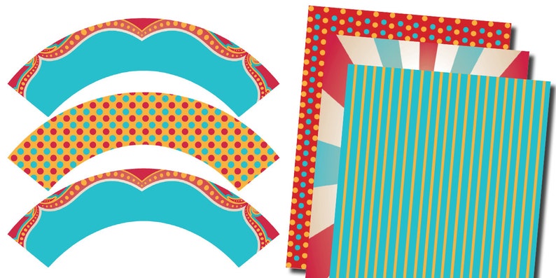 DIY Printable Vintage Carnival Circus Cupcake Wrappers and Coordinating Digital Paper image 1