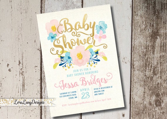 DIY Printable Floral Baby Shower Invitation, Watercolor Floral Shower Invitation, Shabby Chic Invitation, It's a girl invite, floral invite Il_570xn
