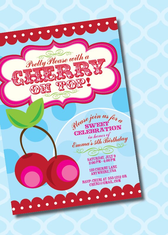 DIY Printable Pretty Please with a Cherry on Top Birthday Invitation Il_570xn