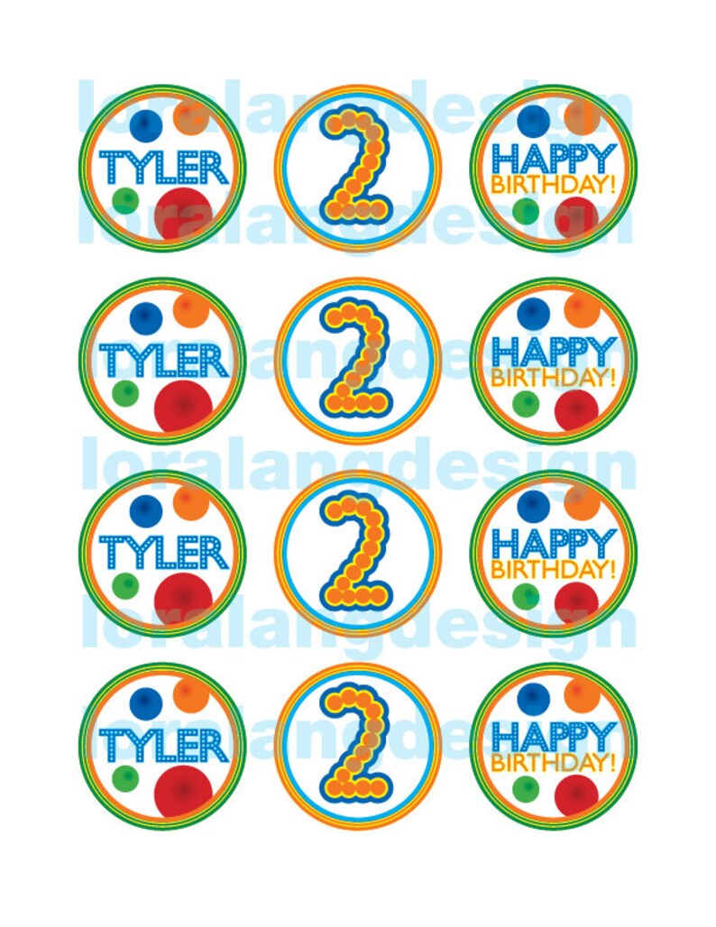 DIY Printable Bouncy Ball Birthday Party Cupcake Toppers image 1